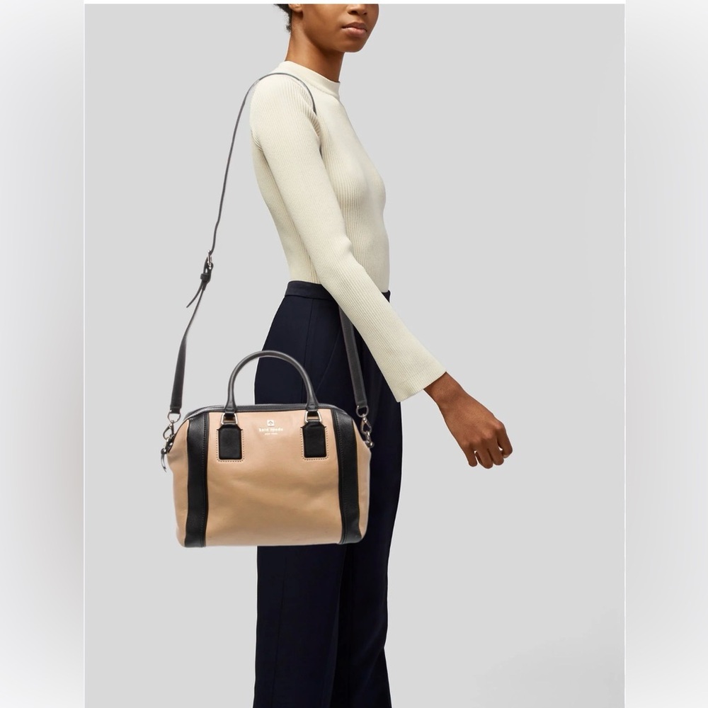 KATE SPADE HUDSON STREET CRUISER TAN & BLACK DOCTORS STYLE HANDBAG CROSSBODY